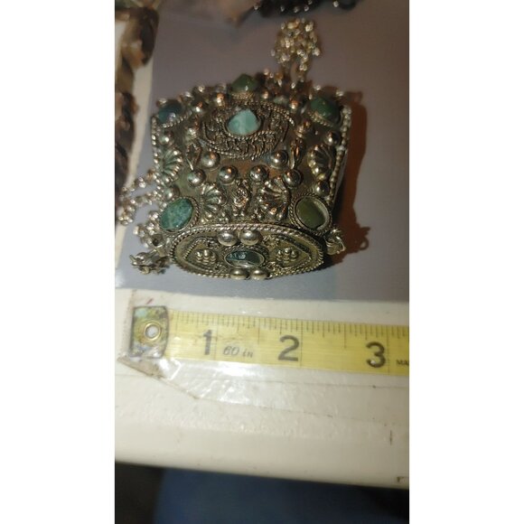 Sajai Gemstone Coin Purse Ethnic Silver Pendant Necklace Green Gemstones Bohemia - Picture 13 of 16